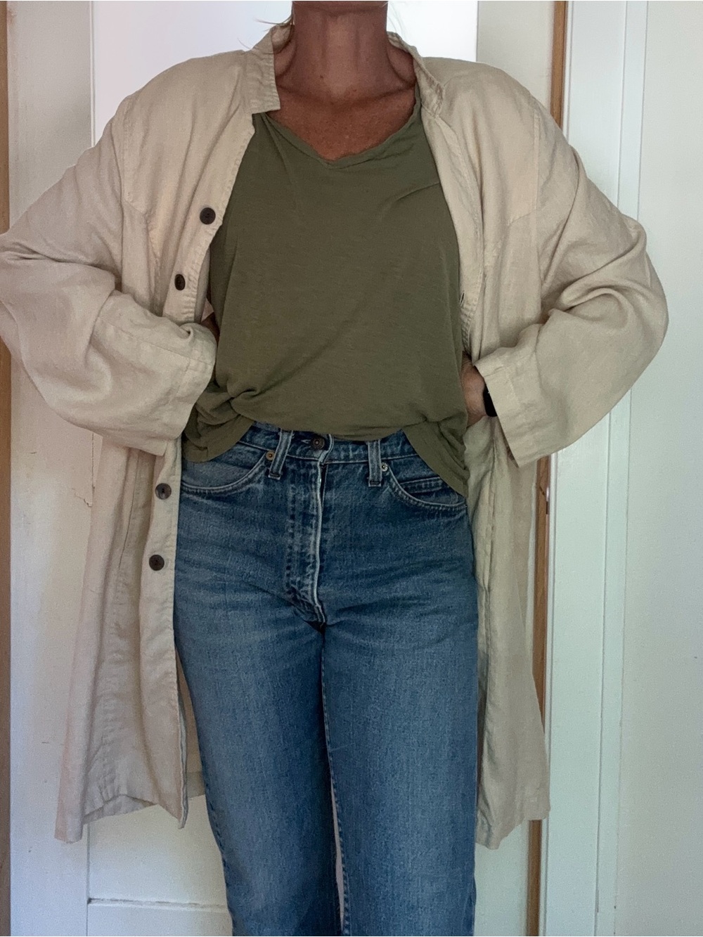Vintage Gillian Grey 100% Linen Jacket | Minimal Neutral Oversized Button Front